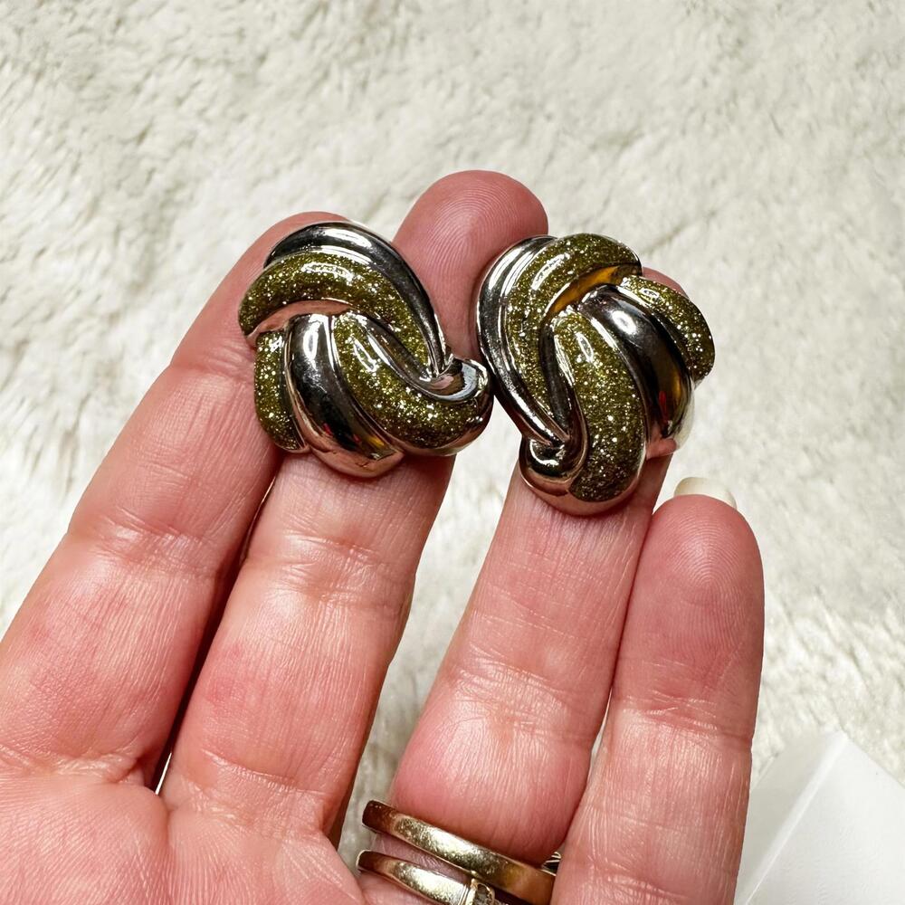 Vintage Silver Love Knot Glittery Post Back Earrings 1 Inch
